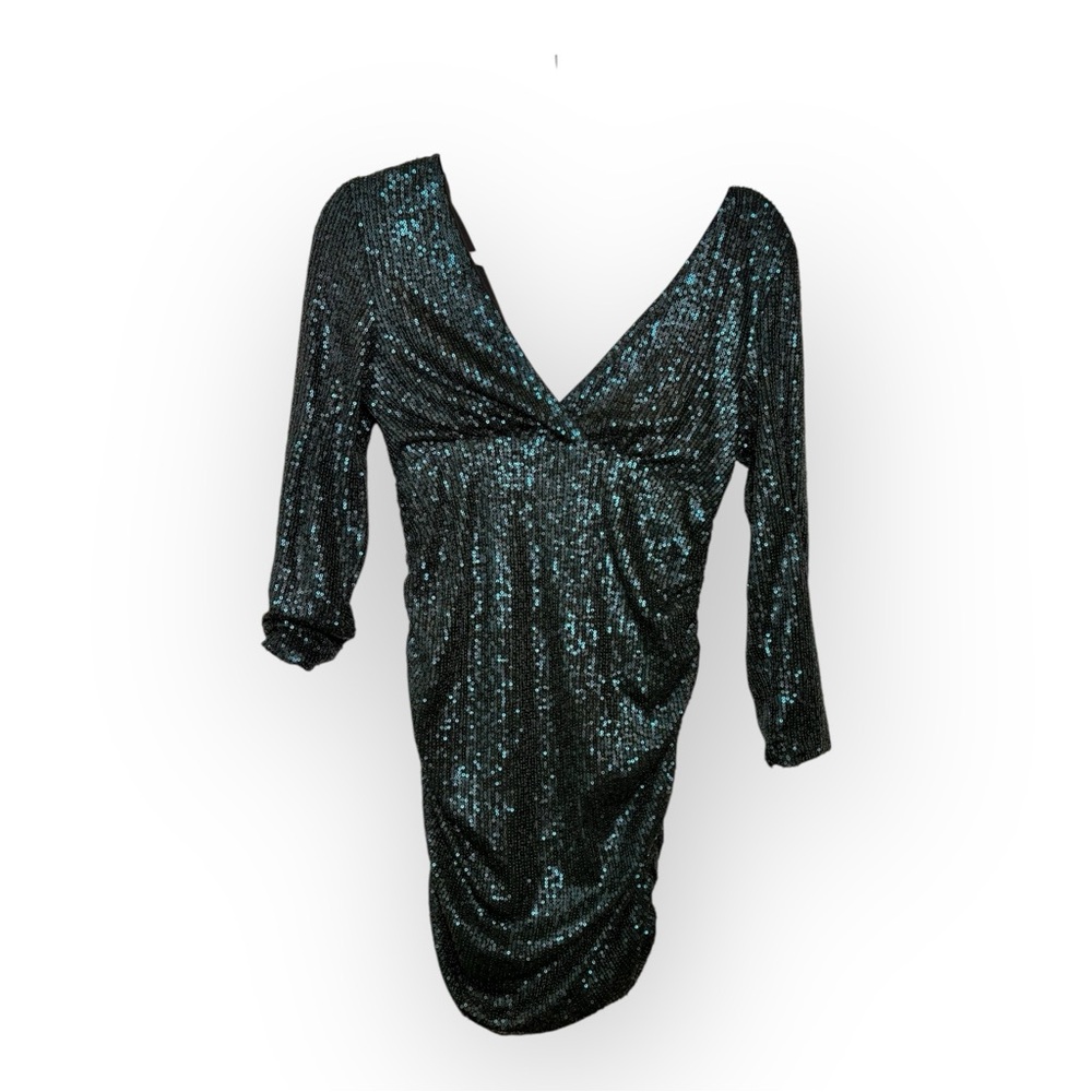 Altar’d State Dark Green Sequin Ruched V-Neck Mini Dress Formal Party Small